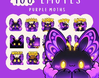 Kawaii Purple Dark Mode Chubby Moth Emotes Bundle: Twitch, YouTube, Discord