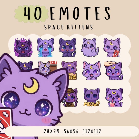 Kawaii Space Cat Emotes: Twitch, YouTube, Discord Bundle