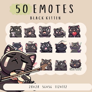 Leuke kawaii zwarte kat emotebundel twitch, youtube, onenigheid-emotes, kitty-emotes, trendy emotes, anime-tekenfilmstijl, schattige dieren