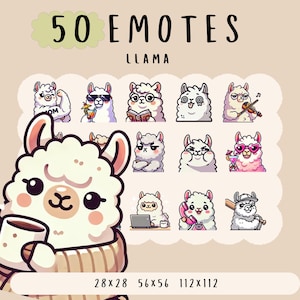 Pacchetto di emote di lama kawaii carini per Twitch, YouTube, Discord, emote di lama carini, emote alla moda, stile cartone animato anime, animali carini