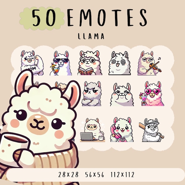 Kawaii Llama Emote Bundle, Twitch, YouTube, Discord