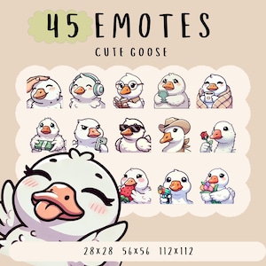 Niedliches Kawaii Gänse Emote Bundle Twitch, Youtube, Discord Emotes, weiße Ente Emotes, trendige Vogel Emotes, Anime Cartoon Stil, süßes Tier