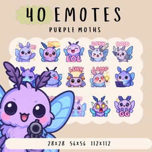 Lindo paquete de emoticones de polilla azul kawaii para Twitch, YouTube y Discord, emoticones de polilla gordita, emoticón de moda, estilo de dibujos animados de anime