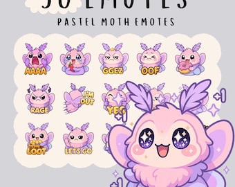 Kawaii Pastel Pink Blue Moth Emote Bundle: Twitch, YouTube, Discord