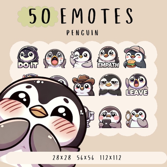 Cute Kawaii Penguin emote  bundle twitch, youtube, discord emotes, cute Penguin bird emotes,  trendy emotes, anime cartoon style, mythical