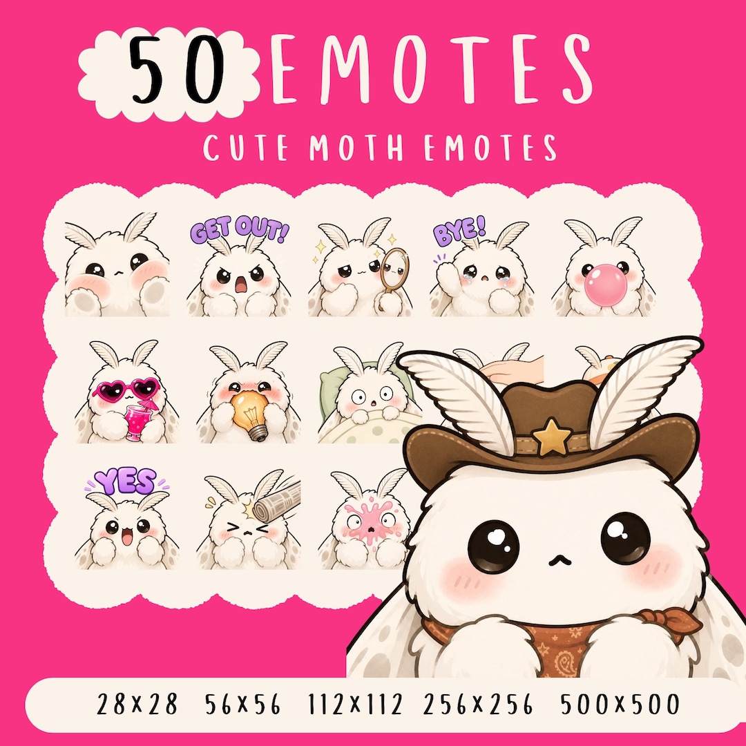 Moth Emotes Kawaii White Chubby Moth Emotes Bundle: Twitch, Youtube, Discord - Etsy