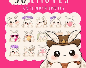 Kawaii White Chubby Moth Emotes Bundle: Twitch, YouTube, Discord