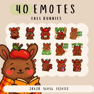 Kawaii fall bunny emote  bundle twitch, youtube, discord emotes, brown bunny emotes,  trendy emotes, anime cartoon style, cutesie animals