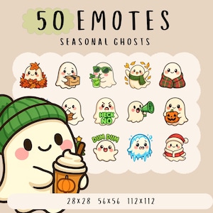 Cute Kawaii seasonal ghost emote  bundle twitch, youtube, discord emotes, seasonal fall, halloween emotes, trendy emote, anime cartoon style