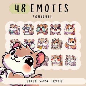Cute Kawaii squirrel emote  bundle twitch, youtube, discord emotes, cute animal emotes,  trendy emote, anime cartoon style, cutesie squirrel