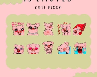Cute Kawaii Pig Emotes bundle, duck twitch, youtube, discord emotes, cute cottagecore ducky, trendy emotes, Piggy emotes