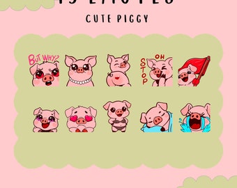 Cute Kawaii Pig Emotes bundle, duck twitch, youtube, discord emotes, cute cottagecore ducky, trendy emotes, Piggy emotes