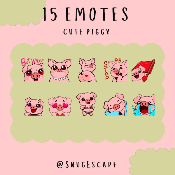 Cute Kawaii Pig Emotes bundle, duck twitch, youtube, discord emotes, cute cottagecore ducky, trendy emotes, Piggy emotes