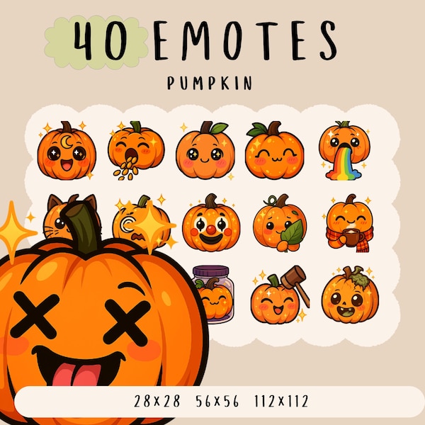 Kawaii Spooky Pumpkin Emotes: Twitch, YouTube, Discord Bundle