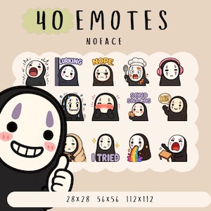 Leuke kawaii schattig geen gezicht anime emote bundel twitch, youtube, onenigheid emotes, schattige spook manga emotes, trendy emote, anime cartoon stijl