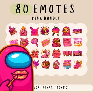 Cute Kawaii huge pink emote  bundle twitch, youtube discord emotes, cute funny animated emotes,  best trendy emote, anime cartoon style