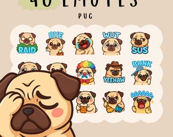 Kawaii Chubby Pug Emote Bundle: Twitch, YouTube, Discord