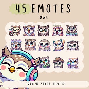 Süßes Kawaii Eulen Emote Bundle Twitch, Youtube, Discord Emotes, süße Eulen Vogel Emotes, trendige Emotes, Anime Cartoon Stil, süße Tiere