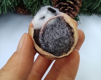 Needle felted tiny cute wool animal possum