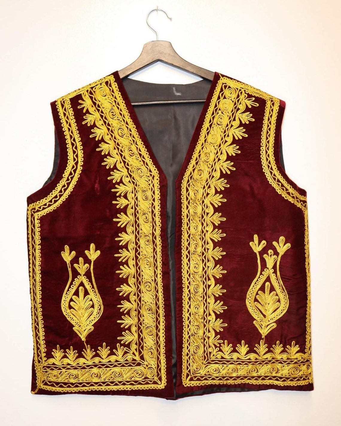 Black Afghani Waistcoat for Men with Orange & Golden Embroidery