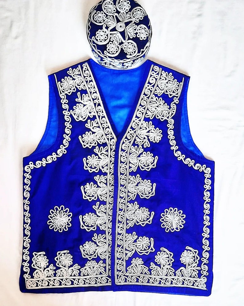 Classic Green Afghani Waistcoat for Men with Silver Embroidery main image 0