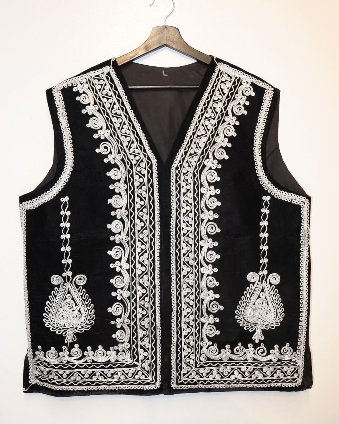 Black Afghani Waistcoat for Men with Orange & Golden Embroidery main image 0