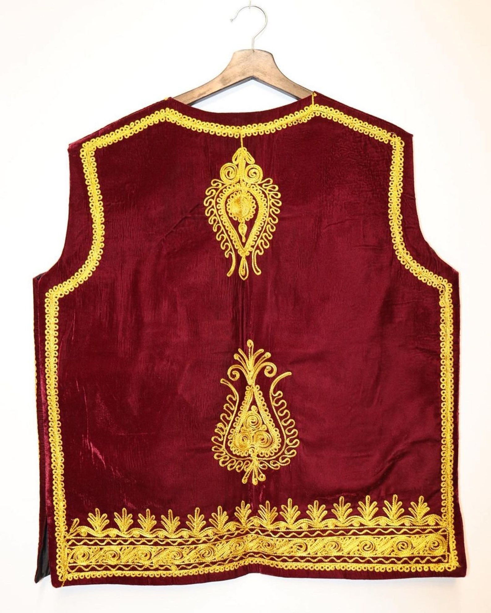 Black Afghani Waistcoat for Men with Orange & Golden Embroidery main image 1
