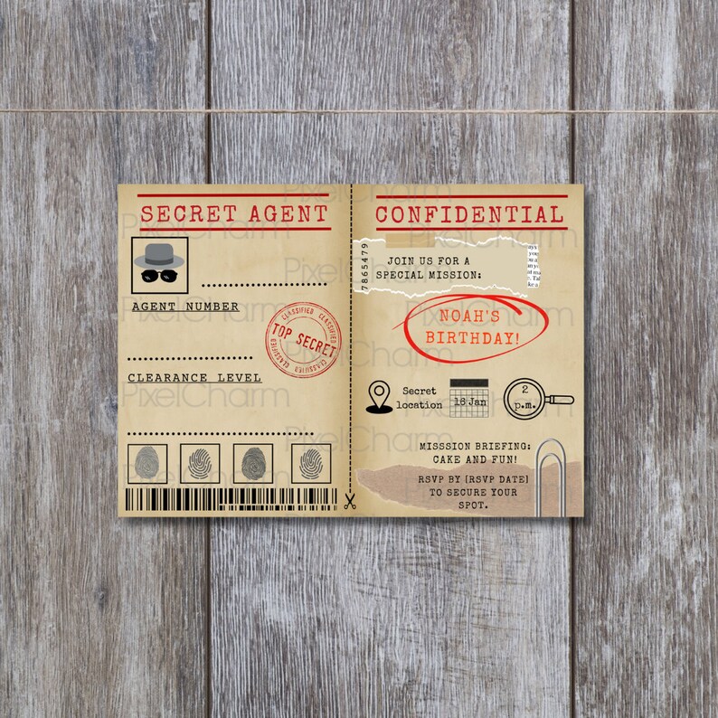 Step Into the Extraordinary: Printable Birthday Invitations Kids Secret Agent ID Card - Etsy