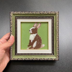 Original rabbit painting Hare artwork Bunny painting Rabbit art Small Framed Bunny art Wildlife Whimsical rabbit Shelf decor Mini framed art