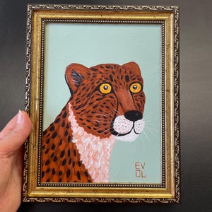 Peinture originale de guépard, oeuvre de Jaguar, chat sauvage, art léopard, léopard coloré, art mural félin, peinture de zoo, animaux en voie de disparition, cadre doré