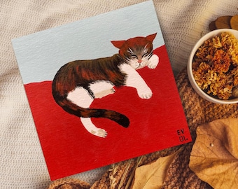 Original calico cat painting Sleeping Kitten artwork Tabby cat Funny Nursery wall decor