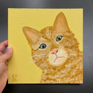 Peinture originale de chat roux, art de chat tigré, déco de chat calicot, oeuvre de chat lunatique, peinture de chat à la main, peinture de chat pour chambre d'enfant, petite toile de chaton mignon