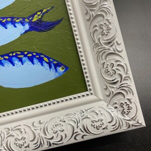 Original blue sardines painting Filipino fish food art Sea life painting Small Framed fish art Sea animal Sardine items Fisherman aesthetic image 9