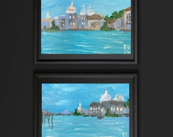 Set of 2 Miniature original paintings, Venice Italy, Grand Canal, Italy Art landscape, small mini painting, Seascape Painting, 4x6''