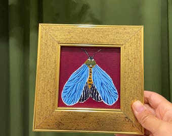Original Butterfly painting Insect Artwork Mini canvas Gold Shelf decor Dark coquette Butterfly artwork Gold frame Small framed art 4x4''