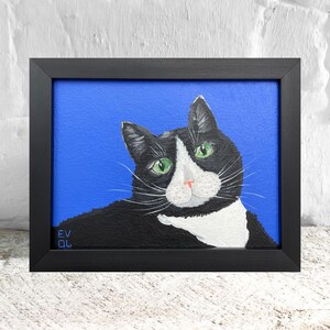Peinture originale de chat noir Oeuvre d'art Kitty pour amoureux des chats Art de chat lunatique Art mural félin Décoration de chambre d'enfant Kitty Mini toile Petit cadre