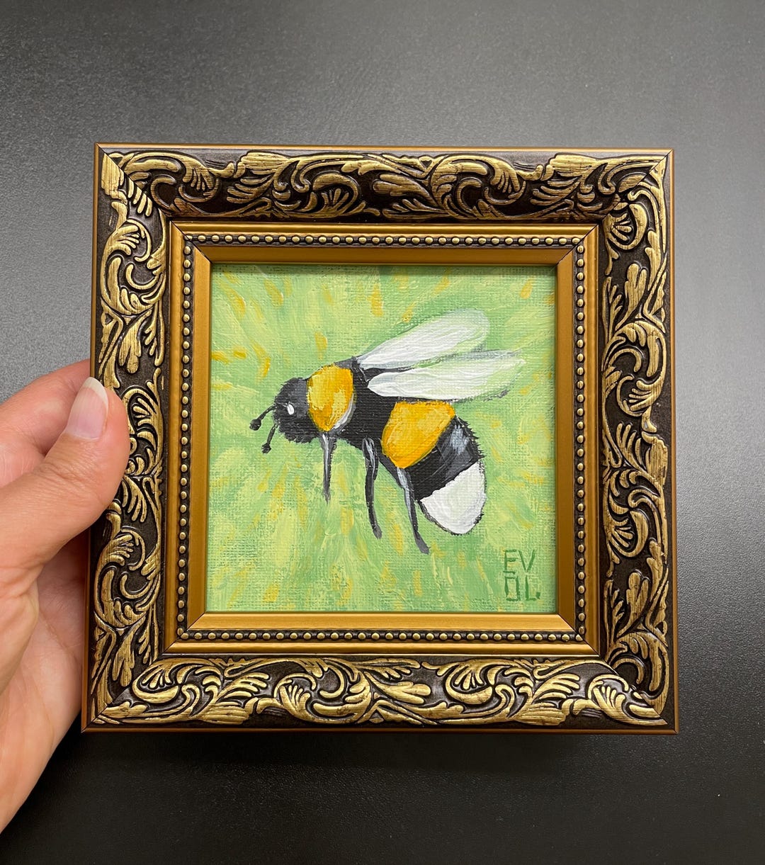 Original Bee Painting Honey Bee Artwork Square Bumble Bee Honey Bee ...