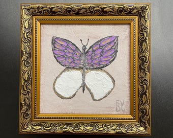 Original Butterfly painting Butterfly artwork Insect Artwork Moth mini wall art Abstract butterfly painting Tyni narrow Gold frame art