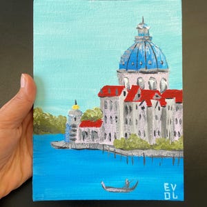 Original Venice painting Italy St Mark&#39;s Basilica Venice artwork Architecture Cityscape Italy Venice Original framed Small art Shelf decor