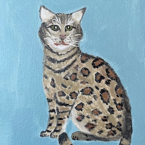 Peinture originale de chat du Bengale Chat tigré brun, peinture de chat drôle, oeuvre d'art de chat calicot, art mural félin, portrait de chat du Bengale