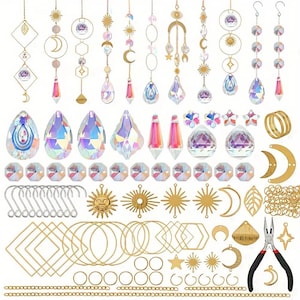 DIY Suncatcher Making Kit | 200 Pcs Crystal Prism & Celestial Charm Set | Rainbow Maker Craft Supplies | Boho Window Decor Hobby Kit