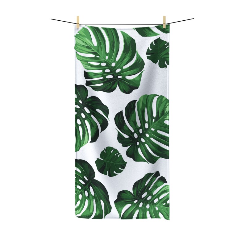 Akaka Monstera Custom Hawaiian Print Polycotton Towel, Bath Towels