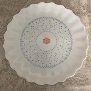 Set of two IKEA white and blue glass salad plates
