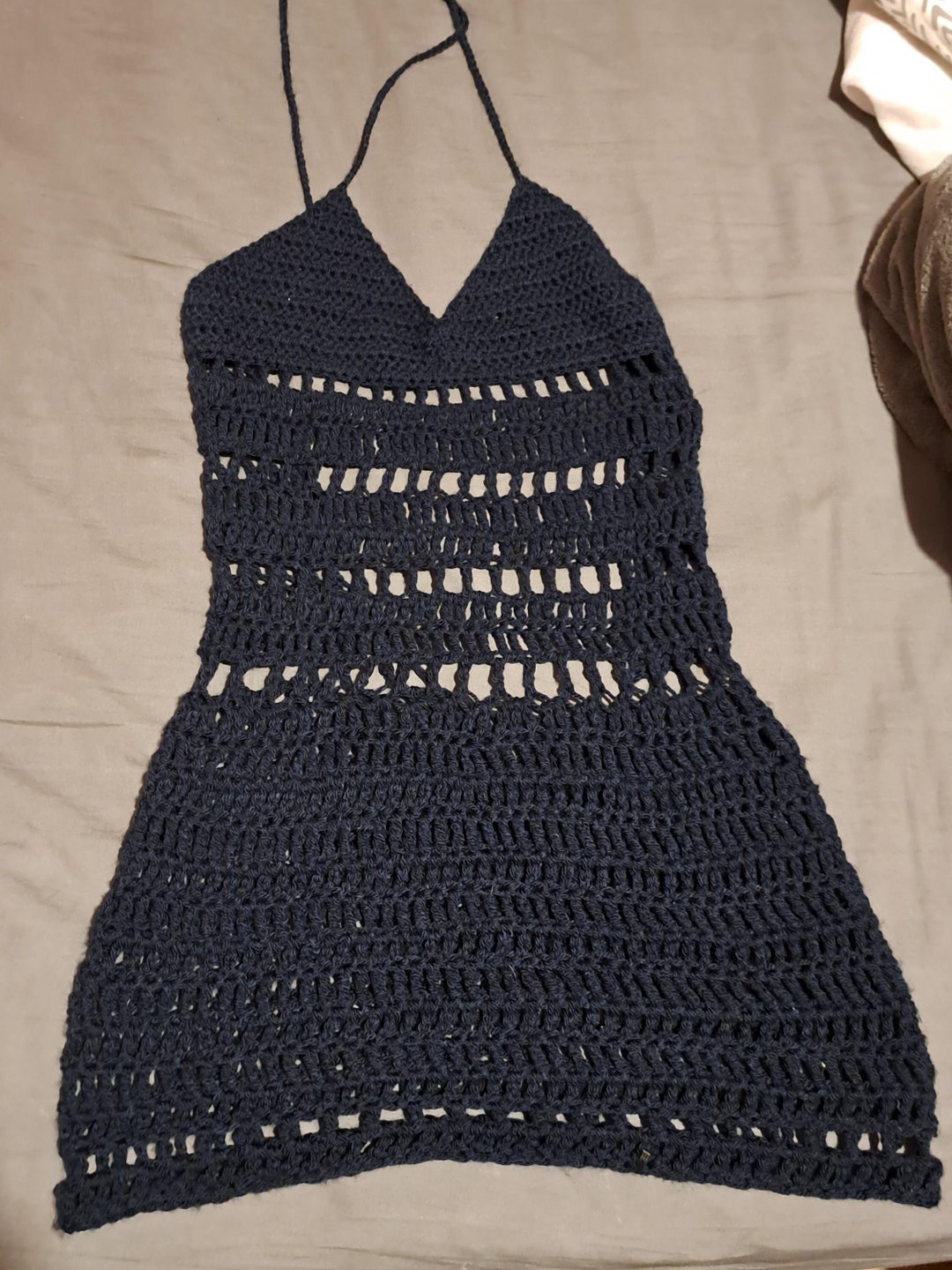Crochet Navy Blue Minidress Etsy