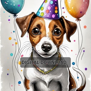 Jack Russel Dog Birthday Card - Digital Download - Greeting Card - Happy Birthday - Birthday Gift Ideas - 12×17 cm - 5×7"