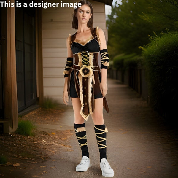 Women Medieval Warrior 4 Piece Costume | Viking Archer Goddess Cosplay | Renaissance Princess Outfit | Medieval Dress for Cosplay Party