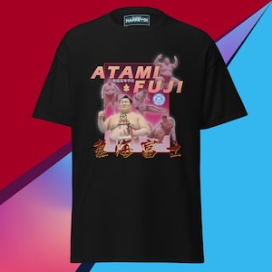 May include: Black t-shirt with a graphic of a sumo wrestler holding a trophy. The graphic includes the text "ATAMI FUJI" and Japanese characters.