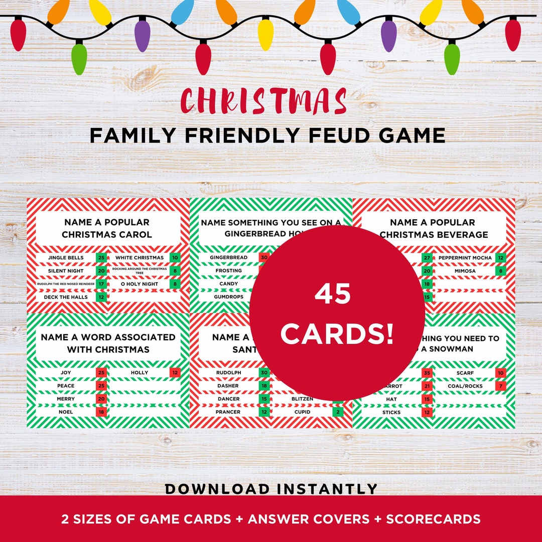 Christmas Family Friendly Feud - 45 Cards, Digital Printable Holiday ...