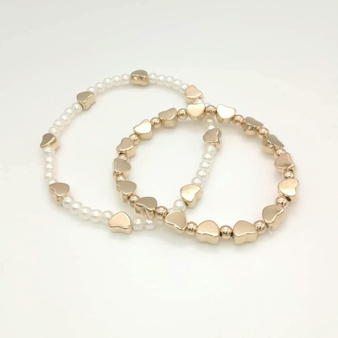 2 Bracciali Con Perle Dorate A Cuore Per Donna – Gioielli Eleganti Fatti A Mano, Regalo Creativo