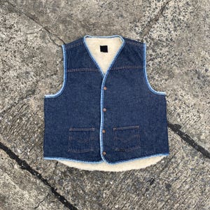 トップス 60-70s Sears Roebucks Denim Boa Vest /XL 70's Roebucks by Sears Denim Boa Vest L